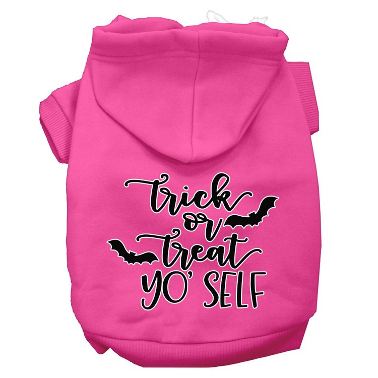 Trick or Treat Yo' Self Screen Print Dog Hoodie Bright Pink XS